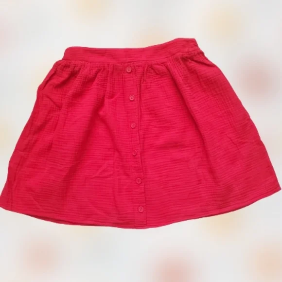 Anthropologie faux button down mini skirt, 29", red - Picture 3 of 10